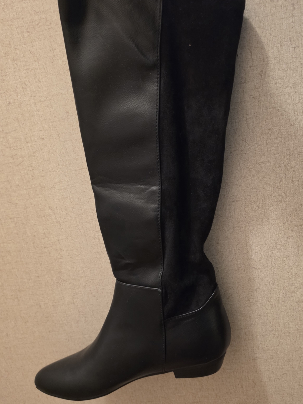 Sugar Black Over-the-Knee Two-Texture Boot